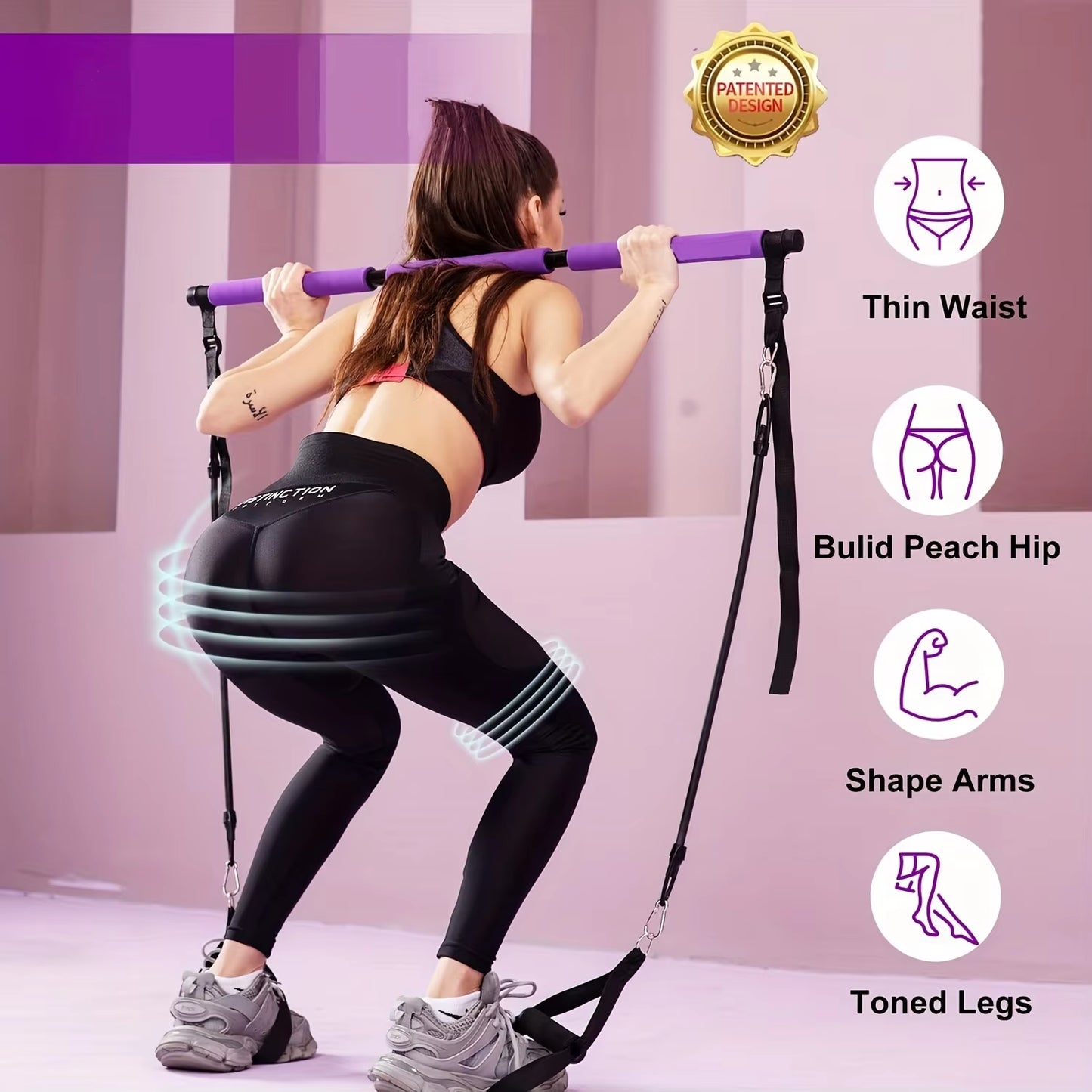 Fitness Pilates Bar Kit Resistance Bands with Ab Roller for Abs Workout Core Strength Training Equipment Portable Home Gym